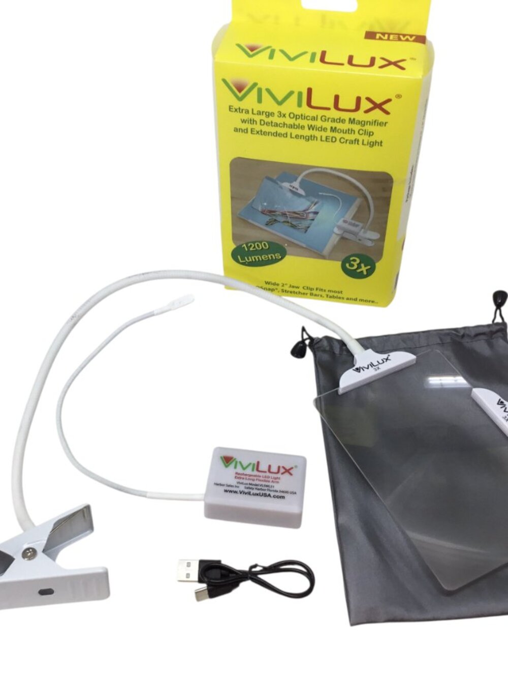 ViviLux Optical Grade 3X Magnifier Flex Clip Light Crafts Needlepoint Reading
